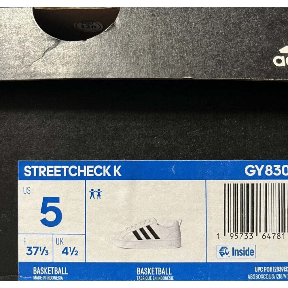 Adidas StreetCheck Youth Boys Girls Sneakers Sz 5‎ White Black Classic Shell Toe